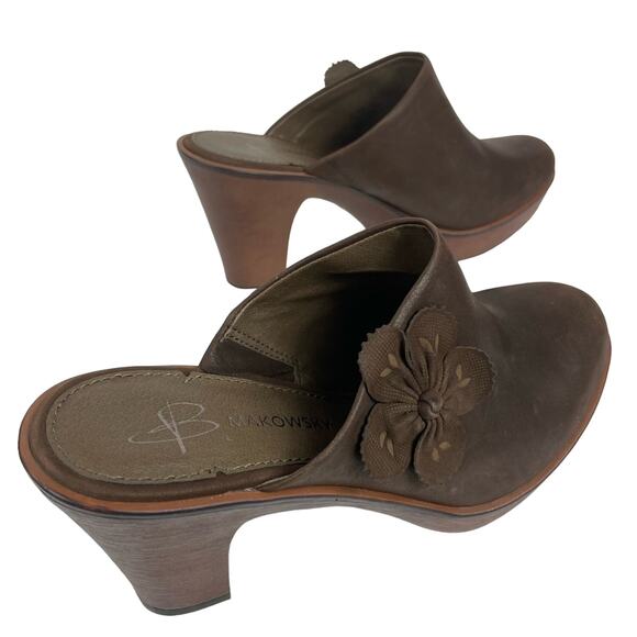 B Makowsky Quan Brown Leather Clogs Mules Size 7.5 NWOT - Picture 1 of 7